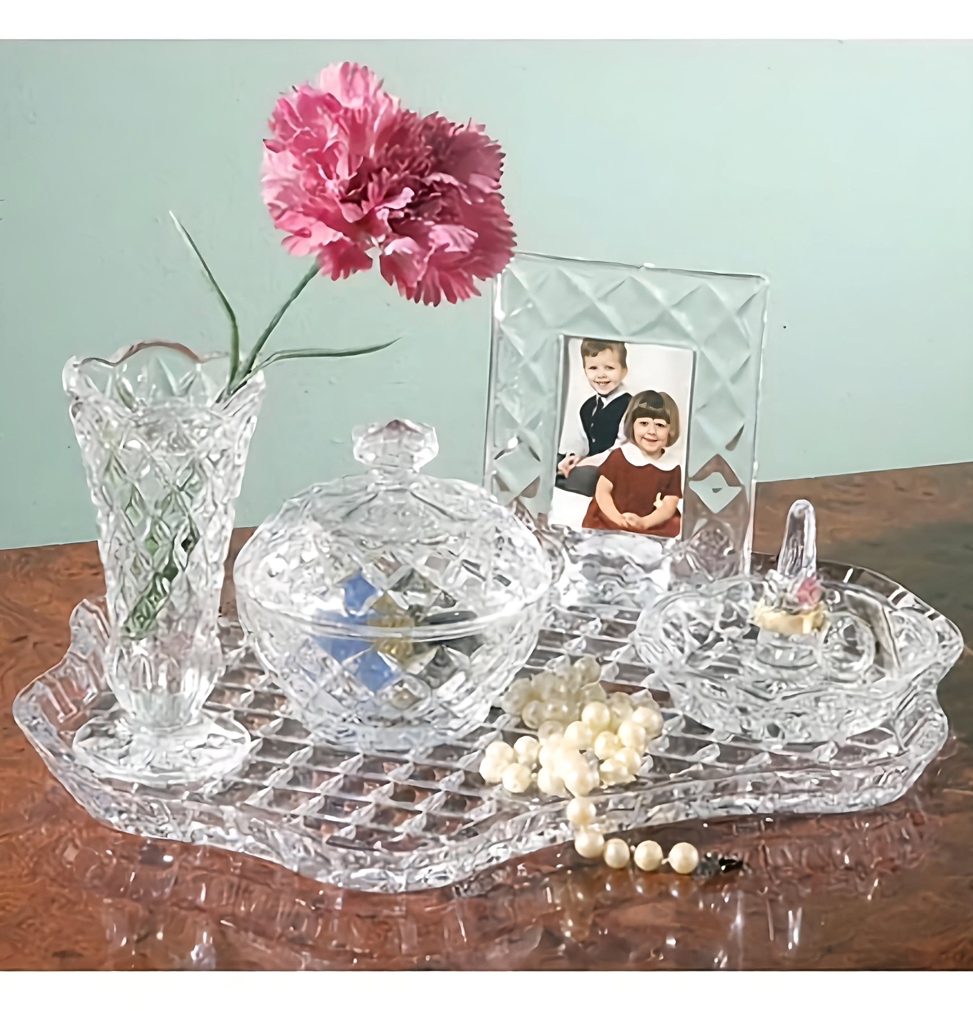 5 Piece Crystal Cut Glass Vanity Dressing Table Decorative Set
