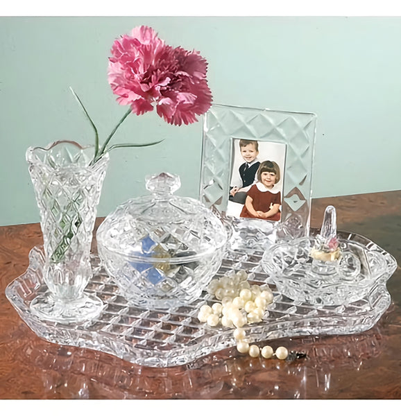 5 Piece Crystal Cut Glass Vanity Dressing Table Decorative Set