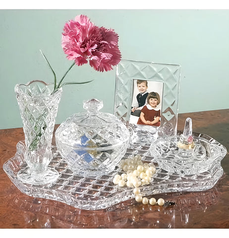 5 Piece Crystal Cut Glass Vanity Dressing Table Decorative Set