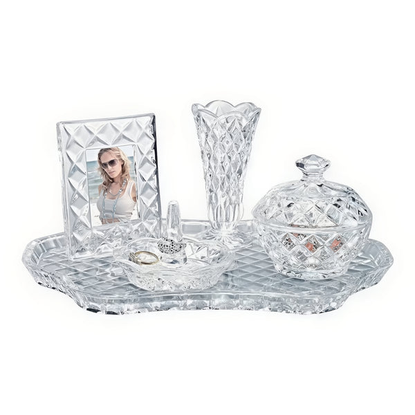 5 Piece Crystal Cut Glass Vanity Dressing Table Decorative Set