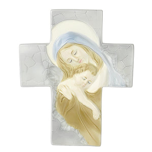 Porcelain Holy Mother Mary Holding Child Standing Religious Cross