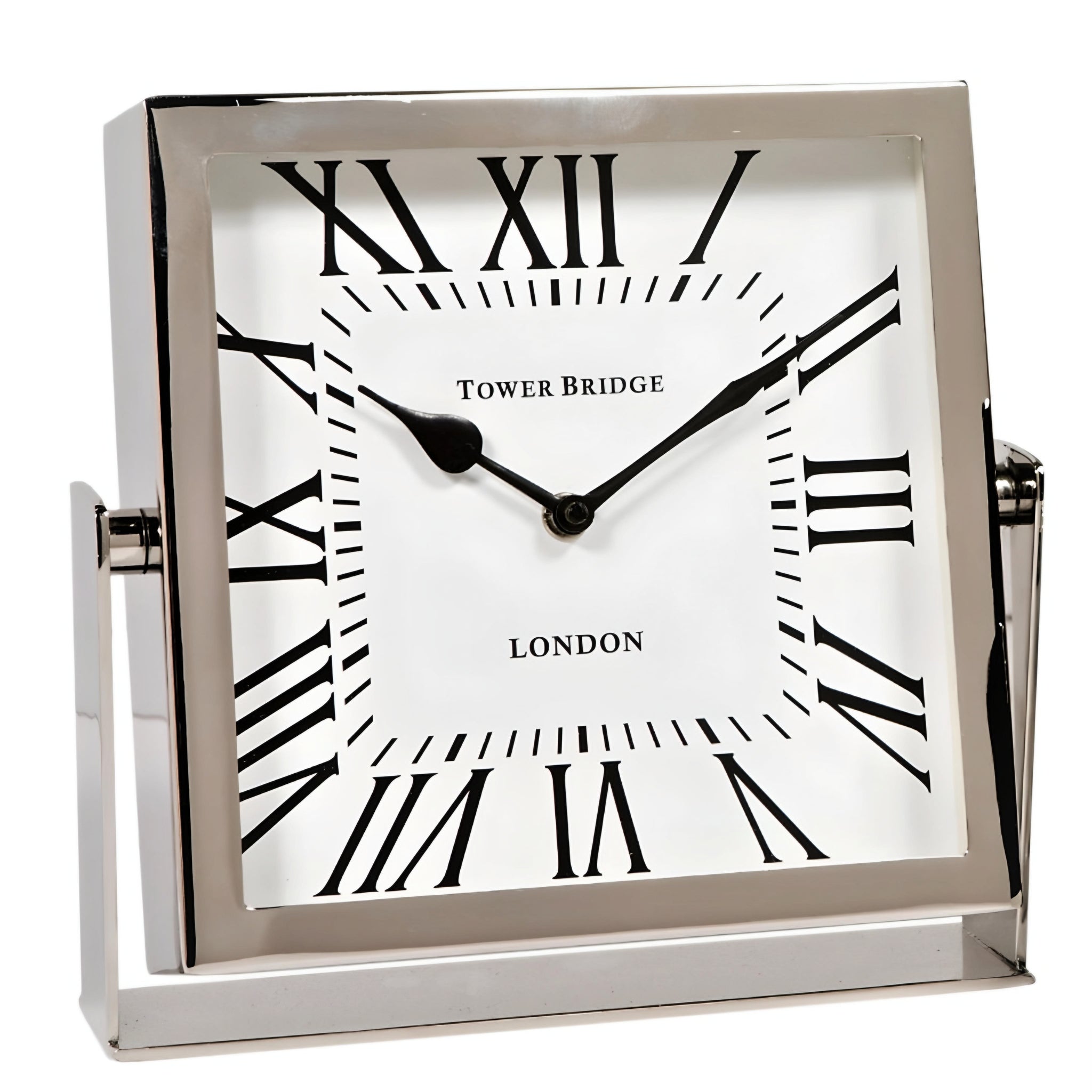 Silver Nickel Plated Square Tower Bridge Mantel Clock