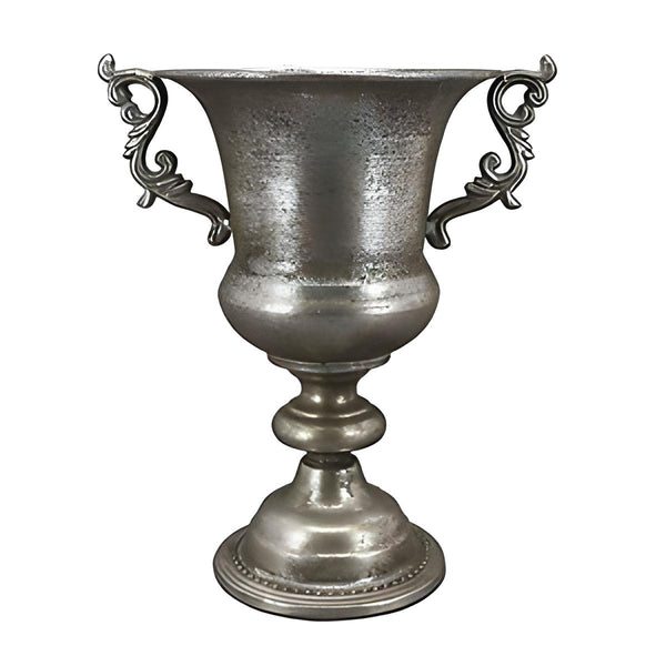 Brushed Antique Silver Rustic Urn Trophy Vase & Ornate Handles