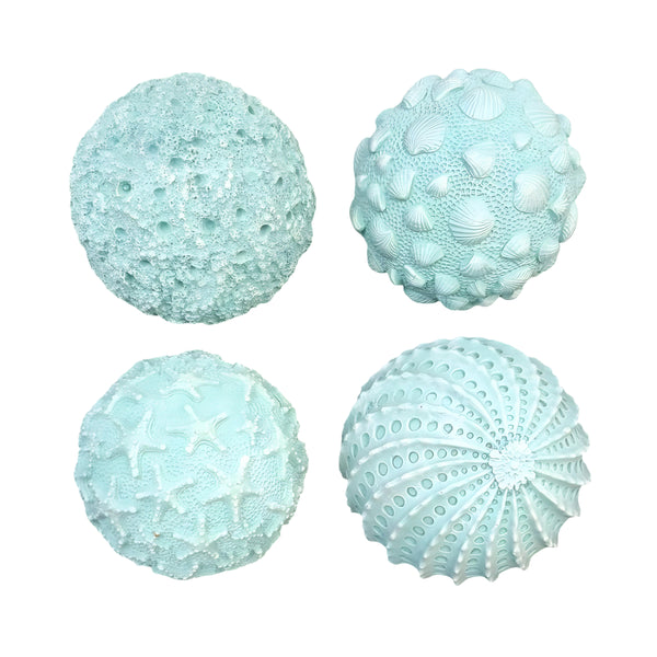 Set 4 Light Blue Hamptons Beach Resin Decorative Tabletop Balls
