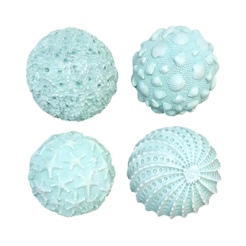 Set 4 Light Blue Resin Coastal Beach Decorative Tabletop Balls