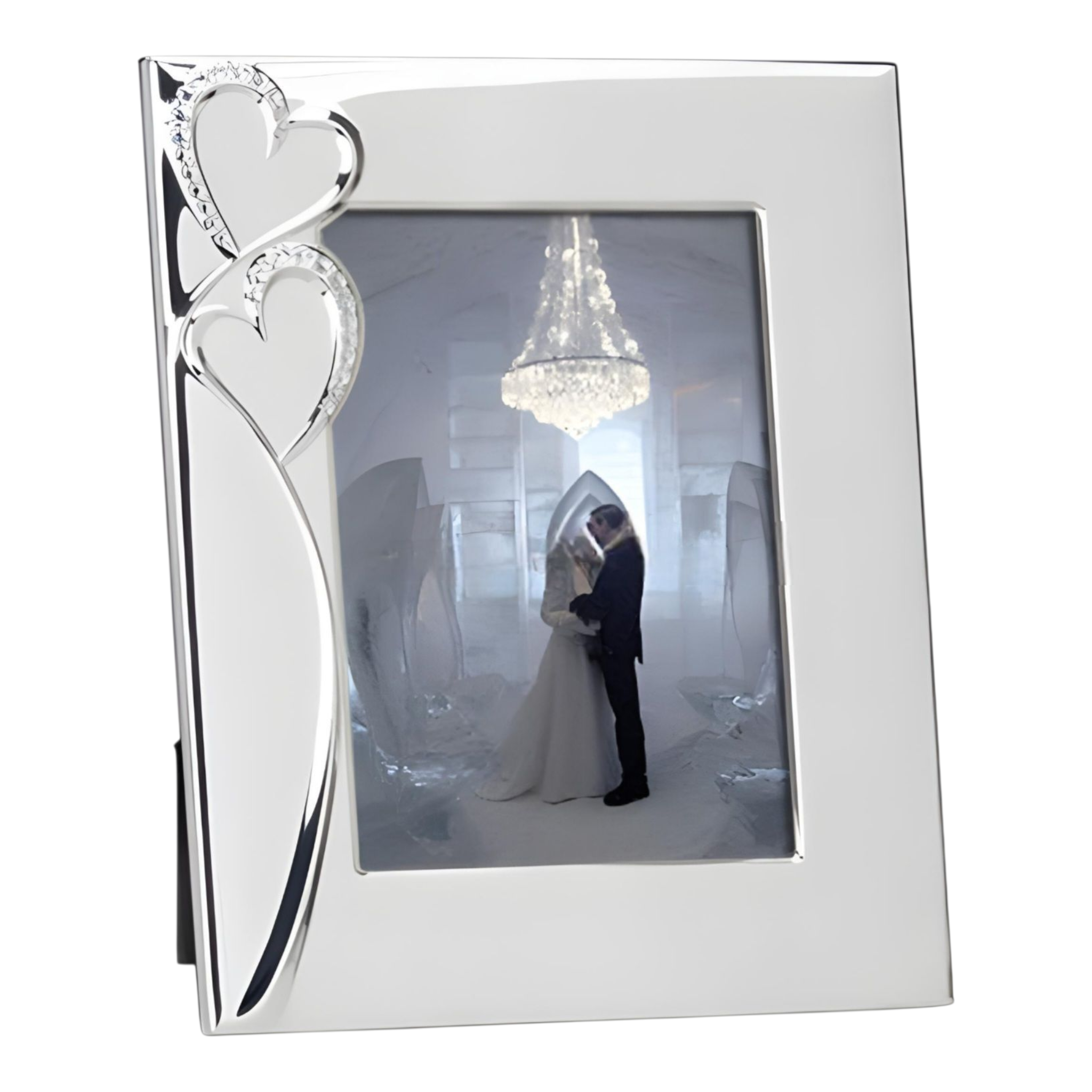 Silver Plated & Crystal Diamantes Double Hearts Photo Frame- 5"x7"