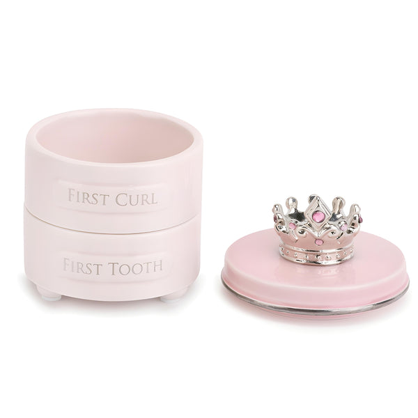 Pink Baby Girl Princess Crown First Tooth & First Curl Keepsake Trinket Box