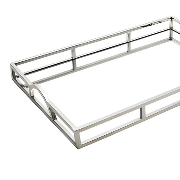 Large Silver Plated Rectangle Decorative Deluxe Mirror Tray with Arch Handles