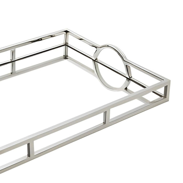 Large Silver Plated Rectangle Decorative Deluxe Mirror Tray with Arch Handles