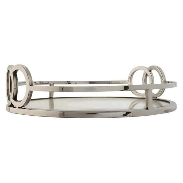 Large Silver Plated Round Decorative Deluxe Buckle Mirror Tray