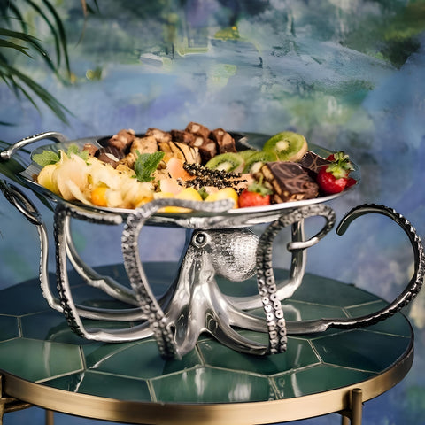 Large Silver Plated Octopus & Shell Serving Platter Tray