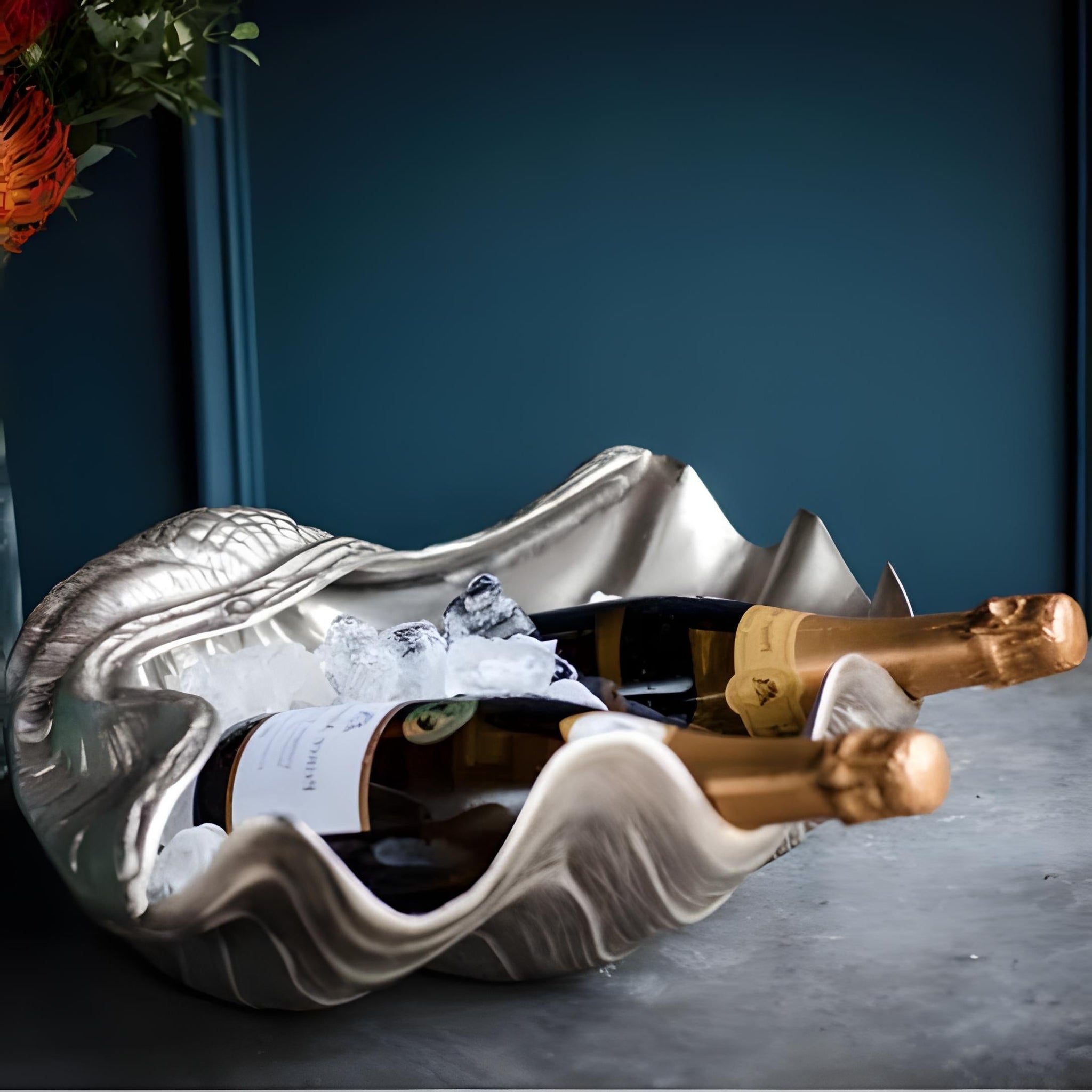 Large Silver Plated Clam Shell Champagne & Wine Ice Bottle Cooler