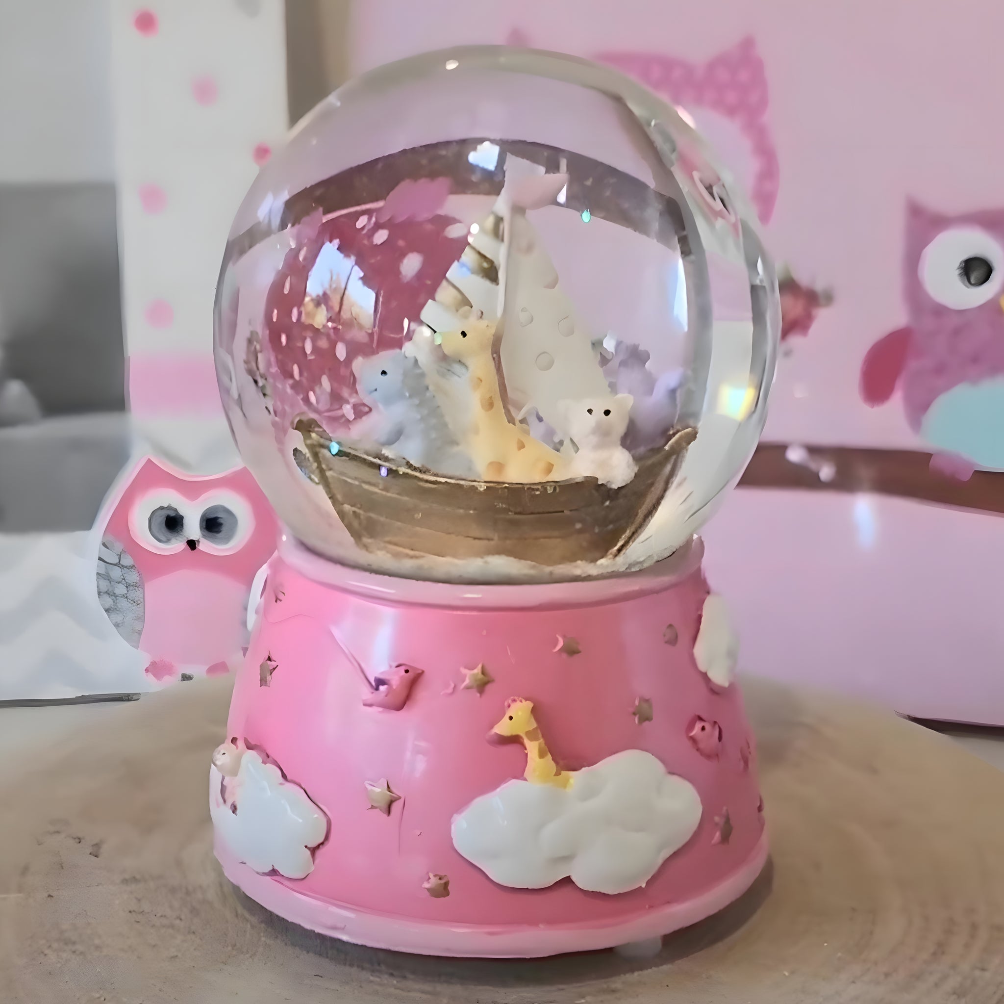 Pink Baby Girl Noah's Ark Musical Sleepy Time Waterball Globe