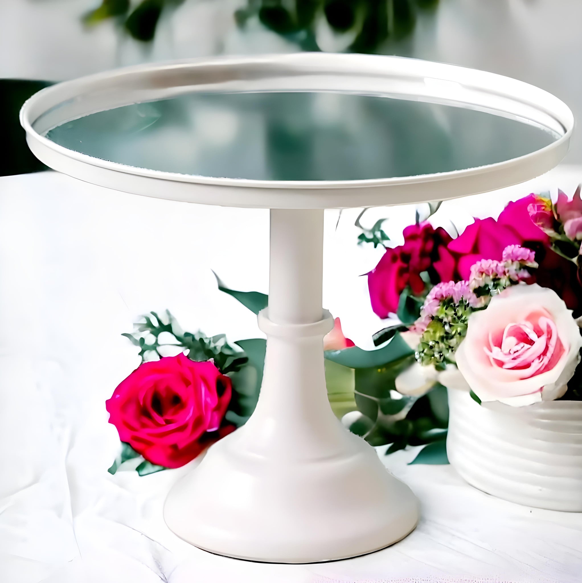 White Metal Frame Mirror Cake Stand