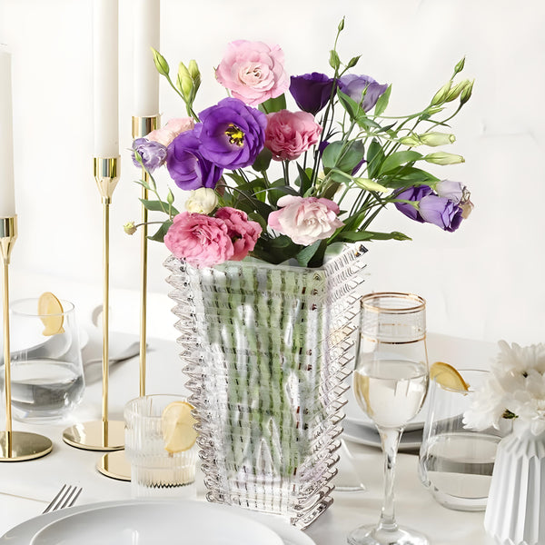 Deluxe Asscher Crystal Cut Glass Rectangular Decorative Wedding Centrepiece Vase