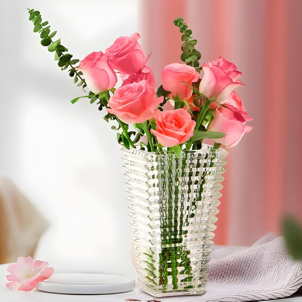 Deluxe Asscher Crystal Cut Glass Rectangular Decorative Wedding Centrepiece Vase