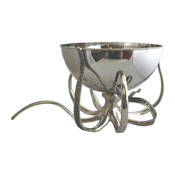 Large Shiny Silver Plated Octopus Stand & Bowl Champagne & Wine Ice Cooler