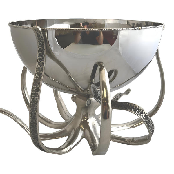 Large Shiny Silver Plated Octopus Stand & Bowl Champagne & Wine Ice Cooler