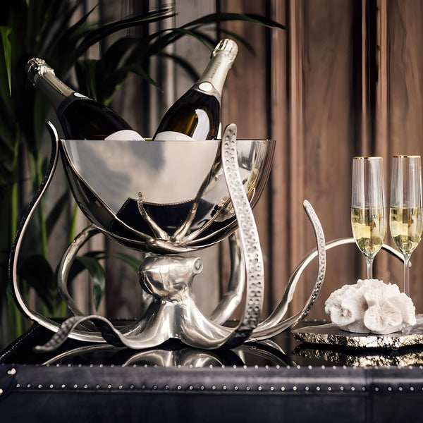 Large Shiny Silver Plated Octopus Stand & Bowl Champagne & Wine Ice Cooler