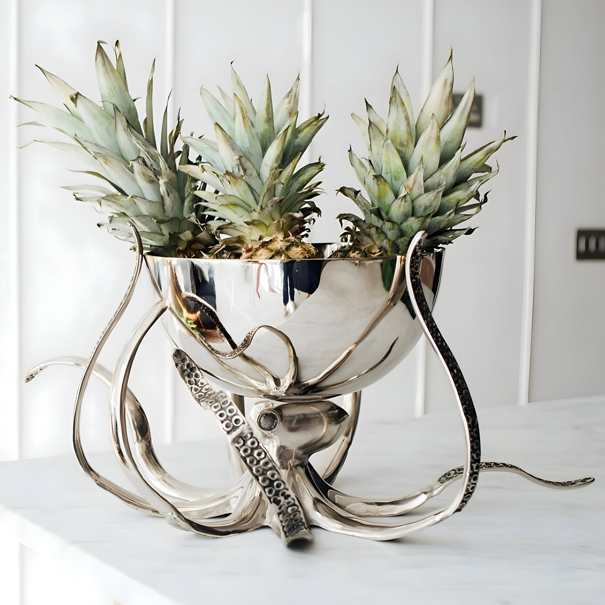 Large Shiny Silver Plated Octopus  Stand & Bowl