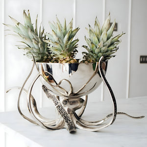 Large Shiny Silver Plated Octopus  Stand & Bowl
