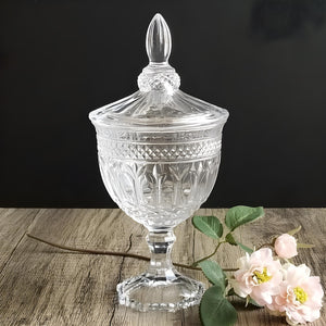 Crystal Cut Glass Etched Goblet Decorative Jar with Lid