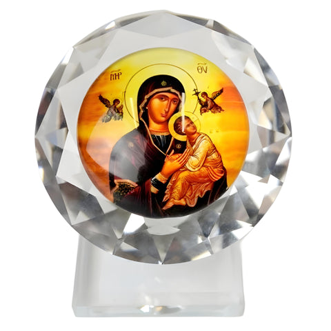 Orthodox Crystal Cut Glass Holy Mother Mary & Jesus Religious Ornament