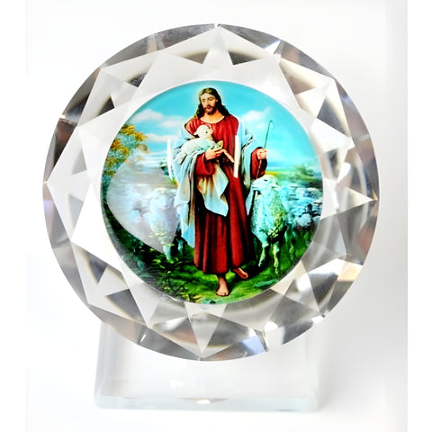 Catholic Crystal Cut Glass Good Shepherd Jesus Christ Religious Ornament