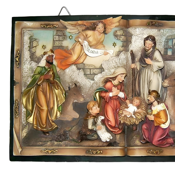 Large Christmas Nativity Scene Hanging Wall Display Colour Resin Plaque