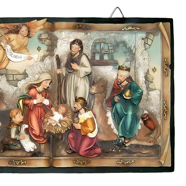 Large Christmas Nativity Scene Hanging Wall Display Colour Resin Plaque