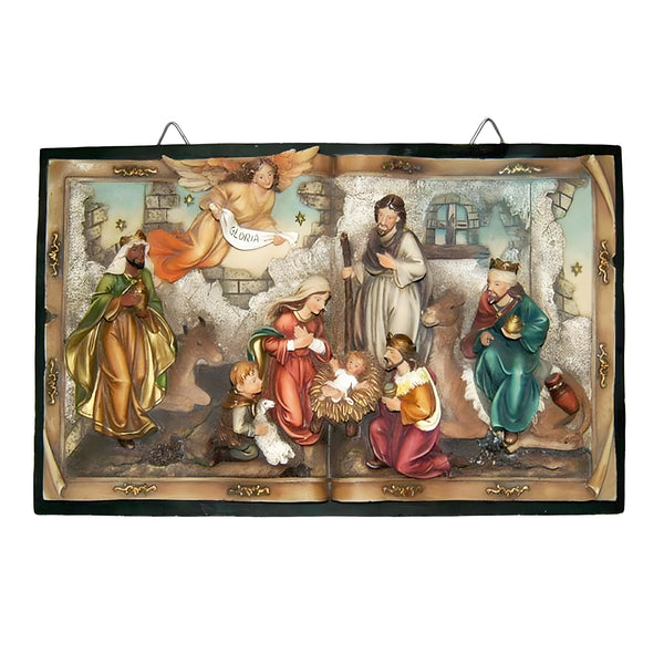 Large Christmas Nativity Scene Hanging Wall Display Colour Resin Plaque
