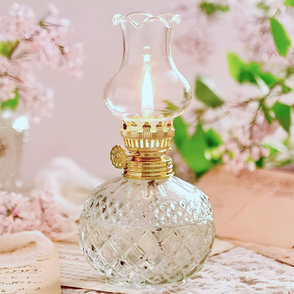 Clear Crystal Cut Glass Kerosene Oil Lamp Lantern