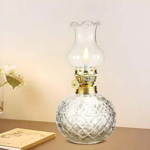 Clear Crystal Cut Glass Kerosene Oil Lamp Lantern