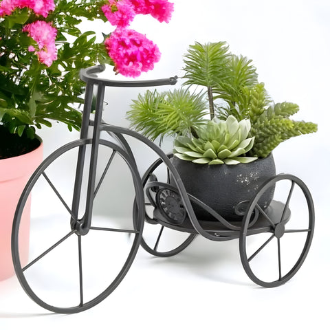 Black Decorative Penny Fathering Bicycle Garden Pot Planter Holder