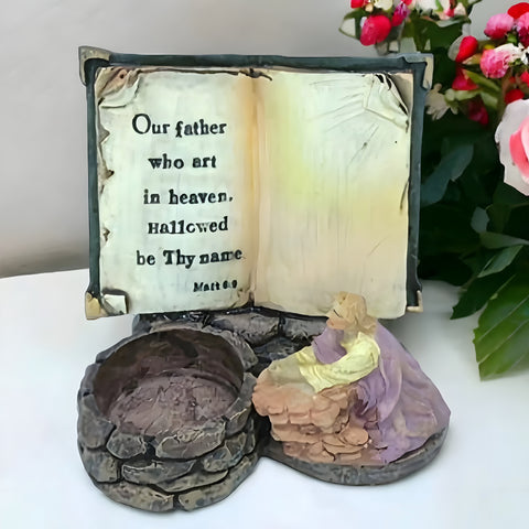 Jesus Praying In The Garden Tealight Candle Holder & Bible Lord's Prayer