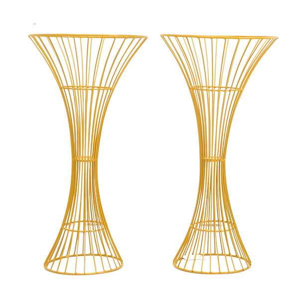 Set 2 Gold Hour Glass Pedestal Flowers Centrepiece Display Stands
