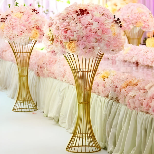 Set 2 Gold Hour Glass Pedestal Flowers Centrepiece Display Stands