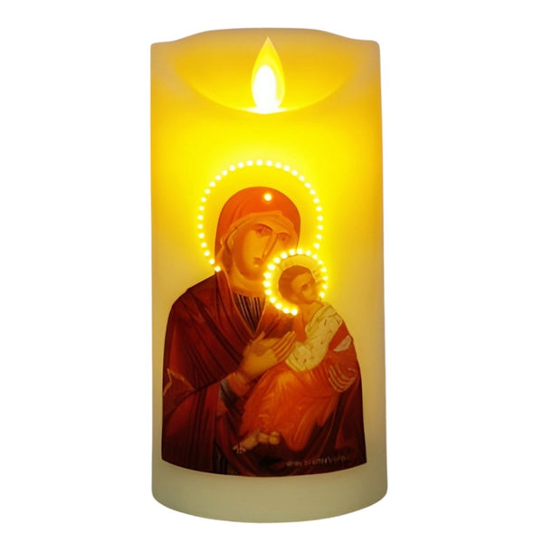 Orthodox Holy Mother Mary & Jesus LED Light Up Flameless Pillar Candle