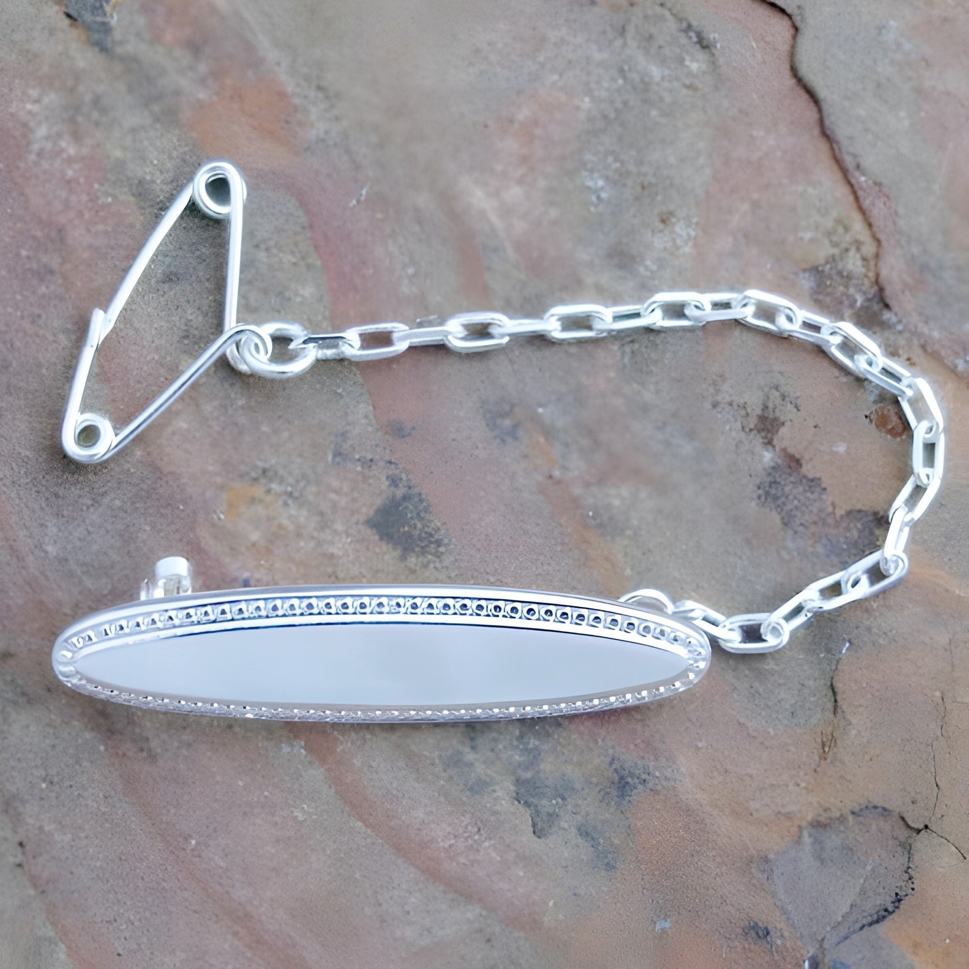 Oval Sterling Silver Baby Identity Name Brooch Pin