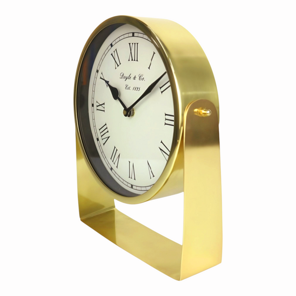 Gold Plated Round Mantel Clock On Stand