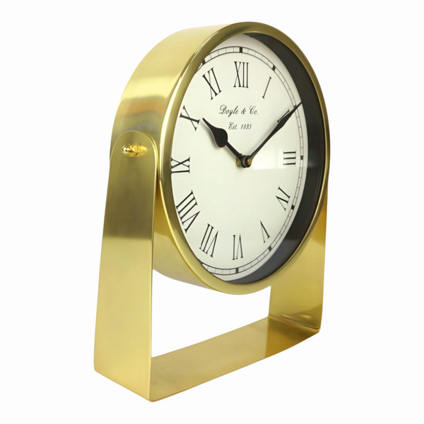 Gold Plated Round Mantel Clock On Stand