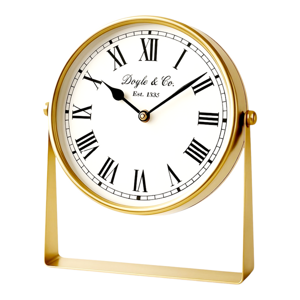 Gold Plated Round Mantel Clock On Stand