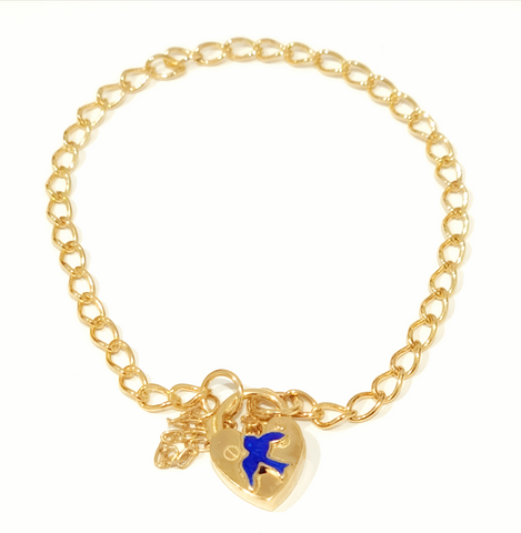 Triple Gold Plated Sterling Silver Baby Bracelet & Blue Bird and Padlock
