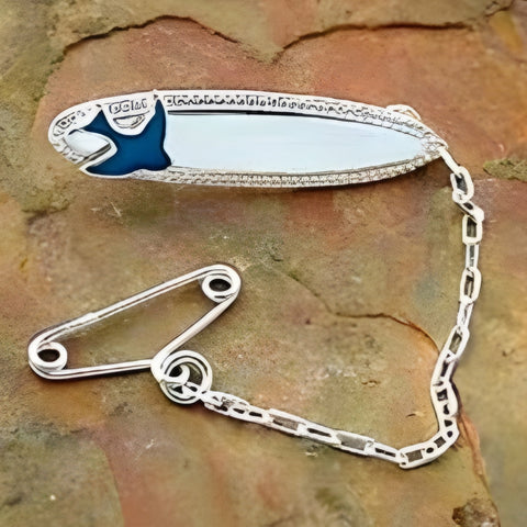 Oval Sterling Silver Baby Identity Name Brooch Pin & Blue Bird