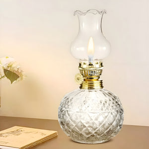 Clear Crystal Cut Glass Vintage Kerosene Oil Lamp Lantern