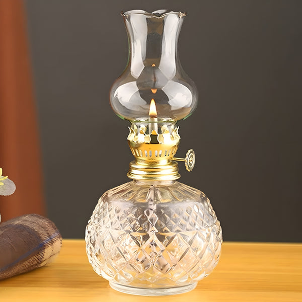 Clear Crystal Cut Glass Vintage Kerosene Oil Lamp Lantern