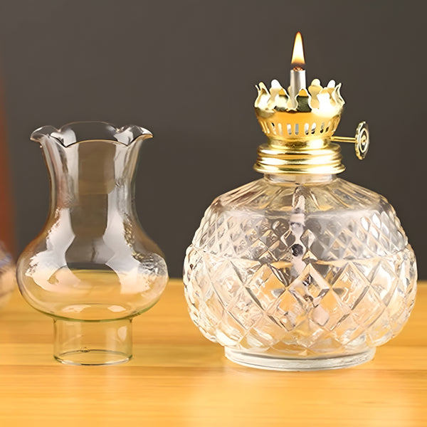 Clear Crystal Cut Glass Vintage Kerosene Oil Lamp Lantern