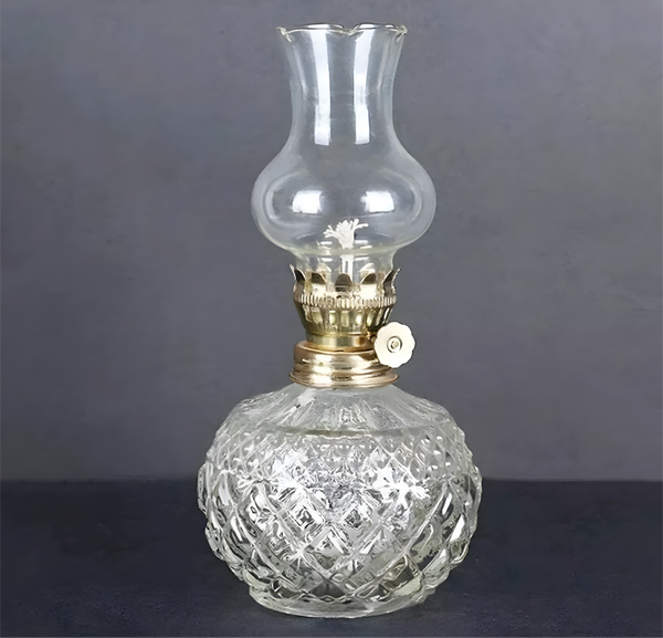 Clear Crystal Cut Glass Vintage Kerosene Oil Lamp Lantern