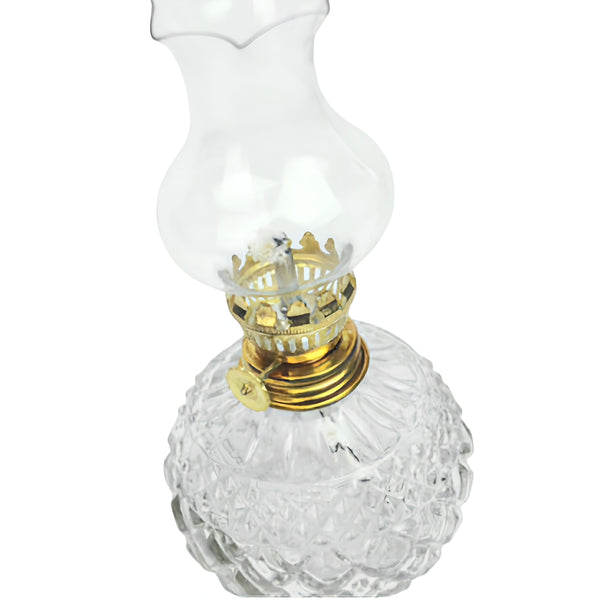 Clear Crystal Cut Glass Vintage Kerosene Oil Lamp Lantern