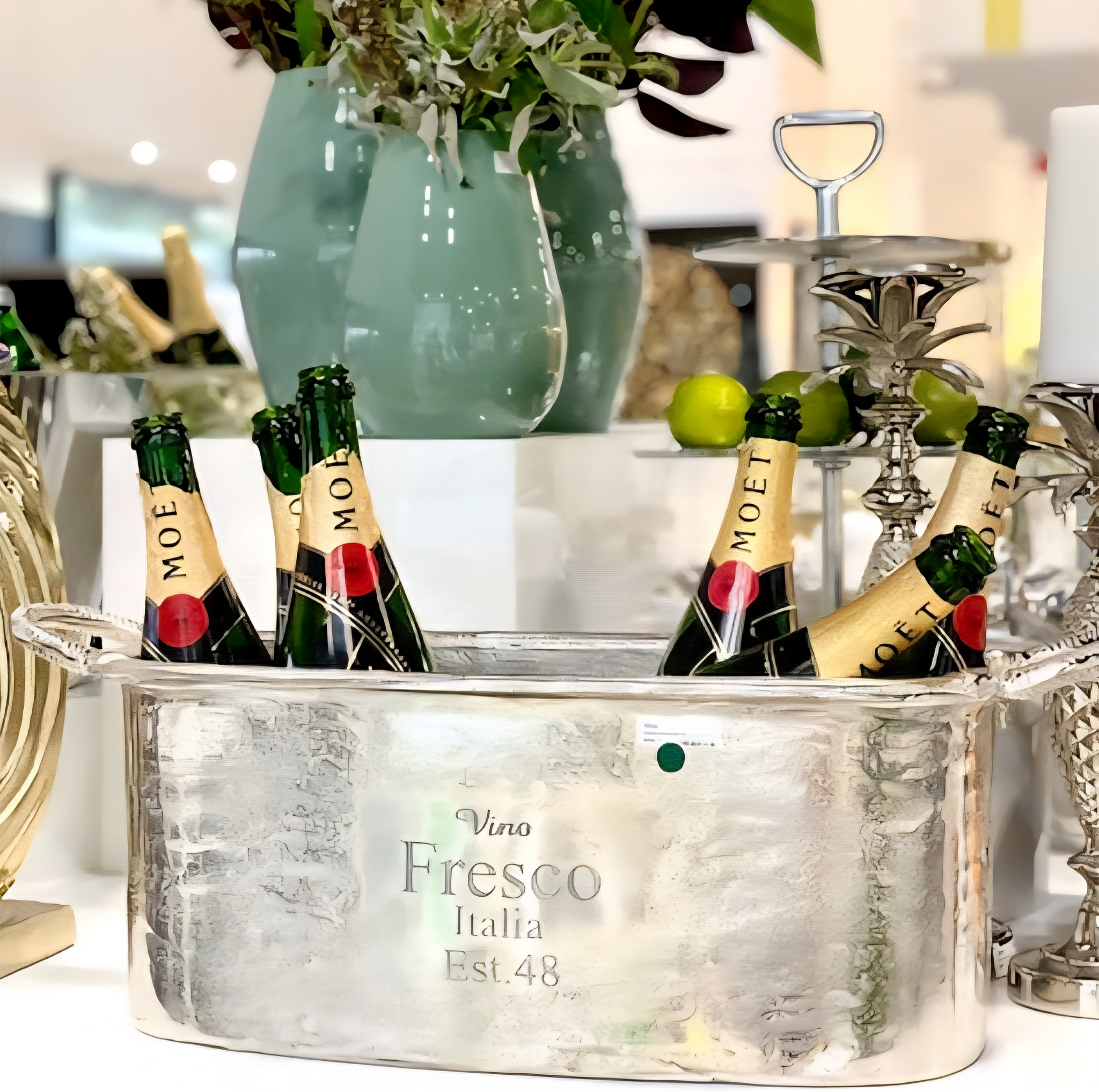 Large Silver Vintage Oval Vino Fresco Italia Wine Ice Cooler Bucket with Handles